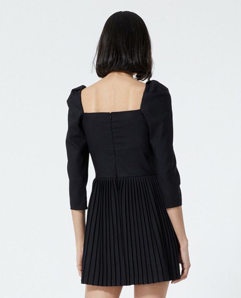 THE KOOPLES - Đầm mini cổ vuông xếp li Black Party