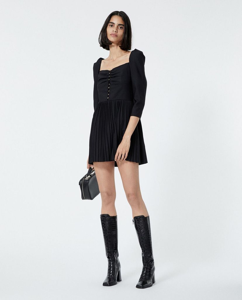 THE KOOPLES - Đầm mini cổ vuông xếp li Black Party