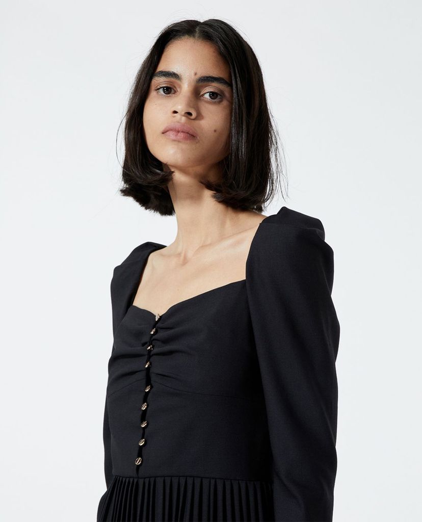 THE KOOPLES - Đầm mini cổ vuông xếp li Black Party