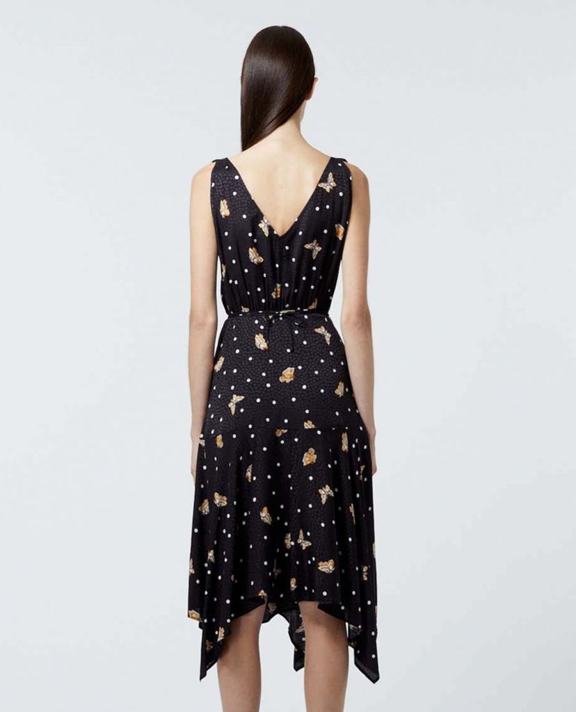 THE KOOPLES - Đầm midi cổ V hai dây phối chấm bi Butterfly Motif
