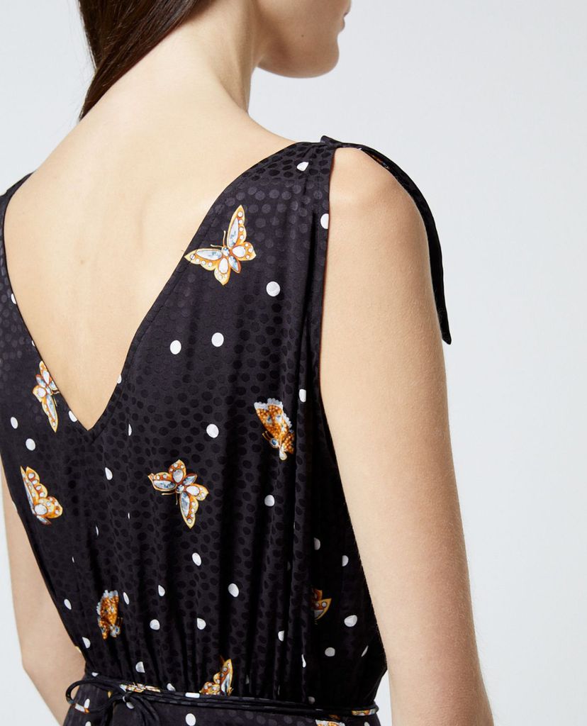 THE KOOPLES - Đầm midi cổ V hai dây phối chấm bi Butterfly Motif