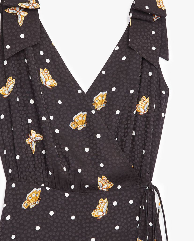 THE KOOPLES - Đầm midi cổ V hai dây phối chấm bi Butterfly Motif