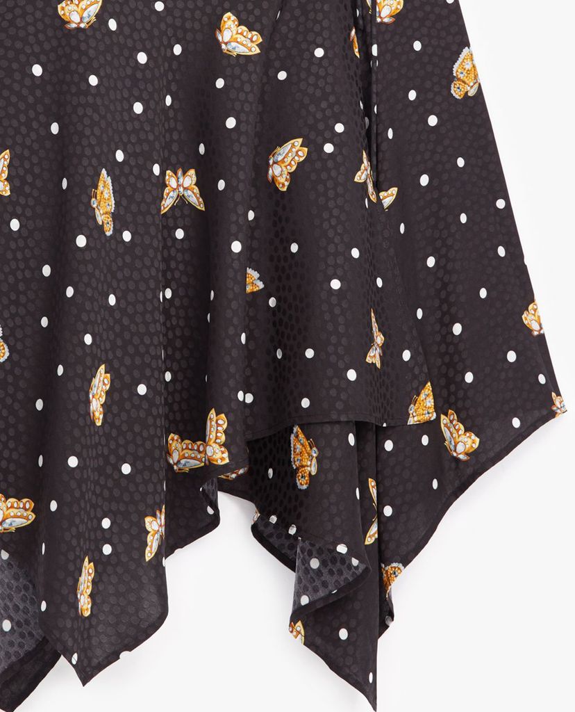 THE KOOPLES - Đầm midi cổ V hai dây phối chấm bi Butterfly Motif