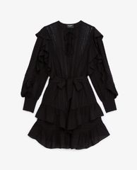 THE KOOPLES - Đầm mini cổ tròn tay dài phối thắt lưng Flounce