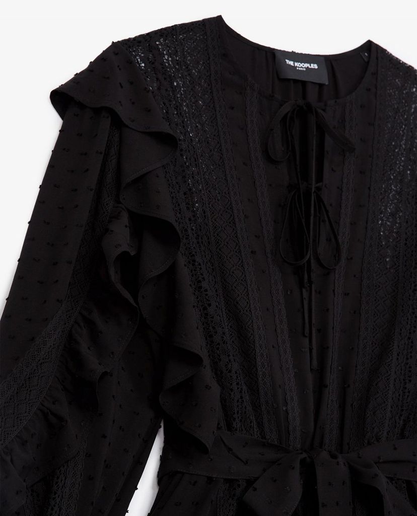 THE KOOPLES - Đầm mini cổ tròn tay dài phối thắt lưng Flounce