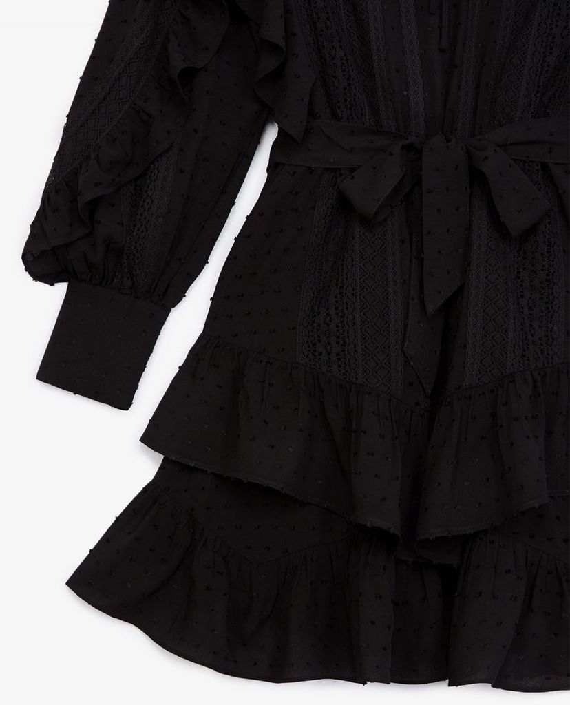 THE KOOPLES - Đầm mini cổ tròn tay dài phối thắt lưng Flounce