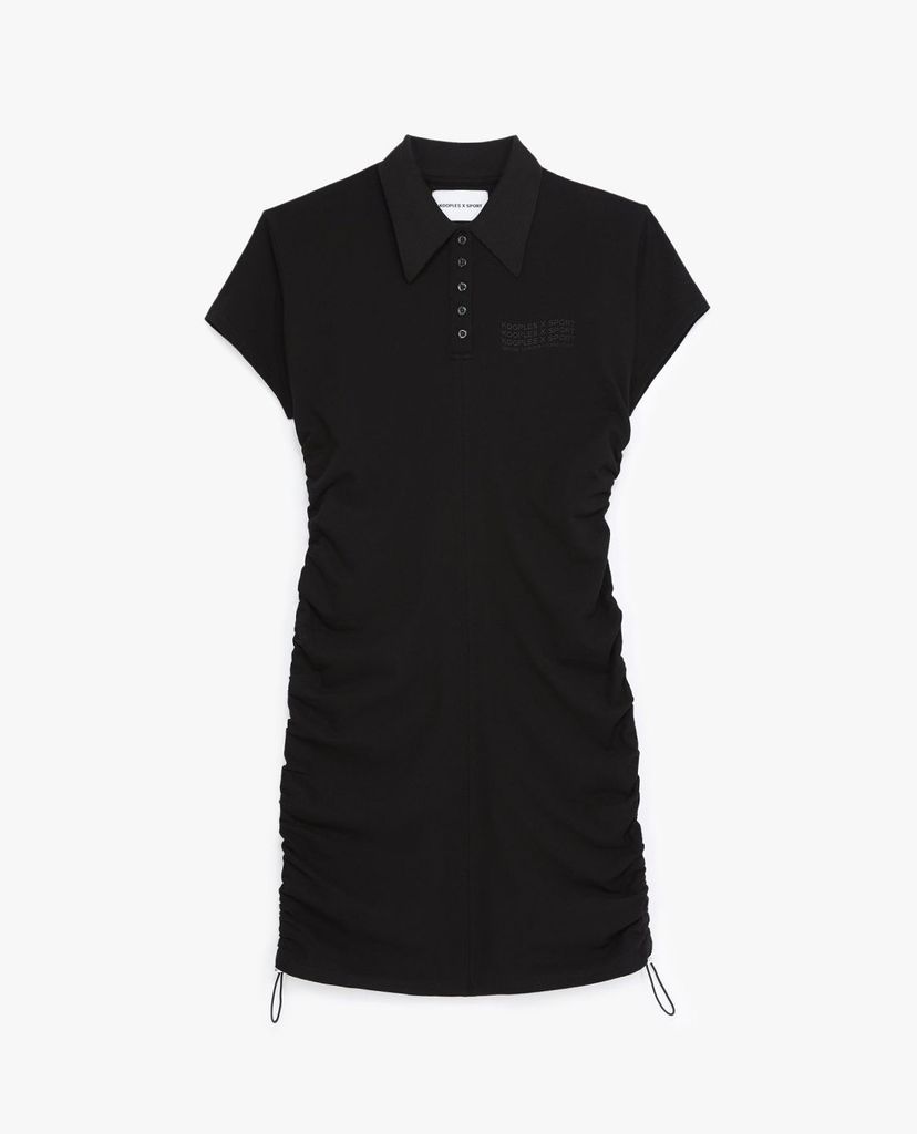 THE KOOPLES - Đầm midi cổ bẻ tay ngắn phối dây rút Drawstrings