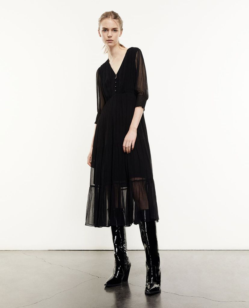 THE KOOPLES - Đầm midi cổ V tay lỡ Frills