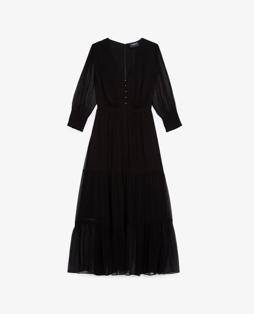 THE KOOPLES - Đầm midi cổ V tay lỡ Frills