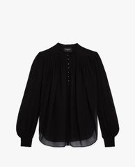 THE KOOPLES - Áo sơ mi nữ tay dài cổ V Flowing Semi Transparent Black Top