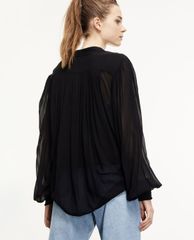 THE KOOPLES - Áo sơ mi nữ tay dài cổ V Flowing Semi Transparent Black Top