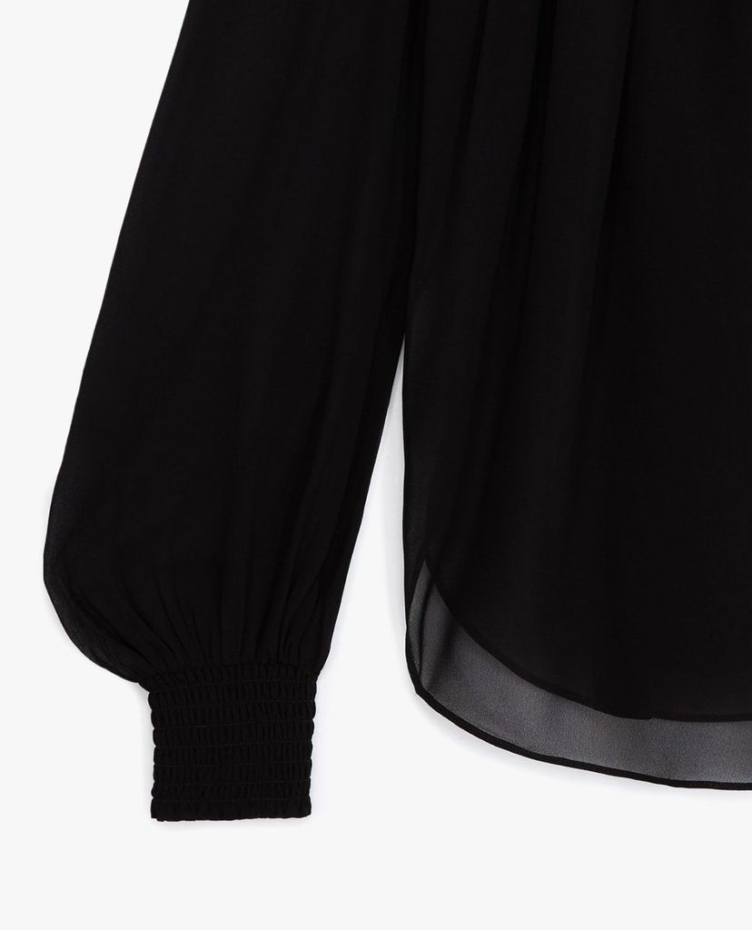 THE KOOPLES - Áo sơ mi nữ tay dài cổ V Flowing Semi Transparent Black Top