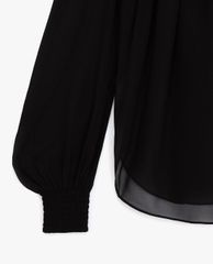 THE KOOPLES - Áo sơ mi nữ tay dài cổ V Flowing Semi Transparent Black Top