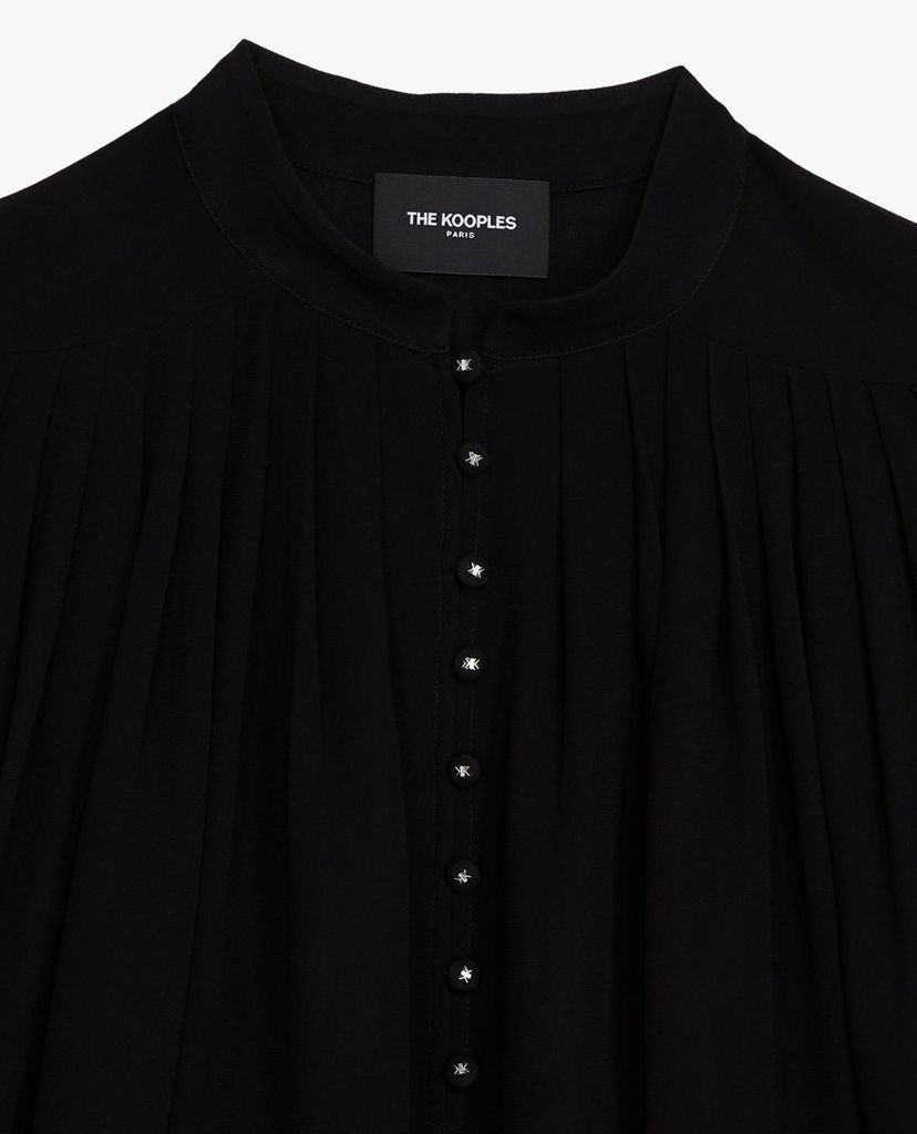 THE KOOPLES - Áo sơ mi nữ tay dài cổ V Flowing Semi Transparent Black Top