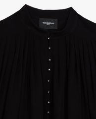 THE KOOPLES - Áo sơ mi nữ tay dài cổ V Flowing Semi Transparent Black Top