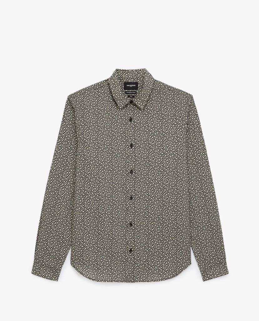 THE KOOPLES - Áo sơ mi nam tay dài cổ bẻ Black Printed