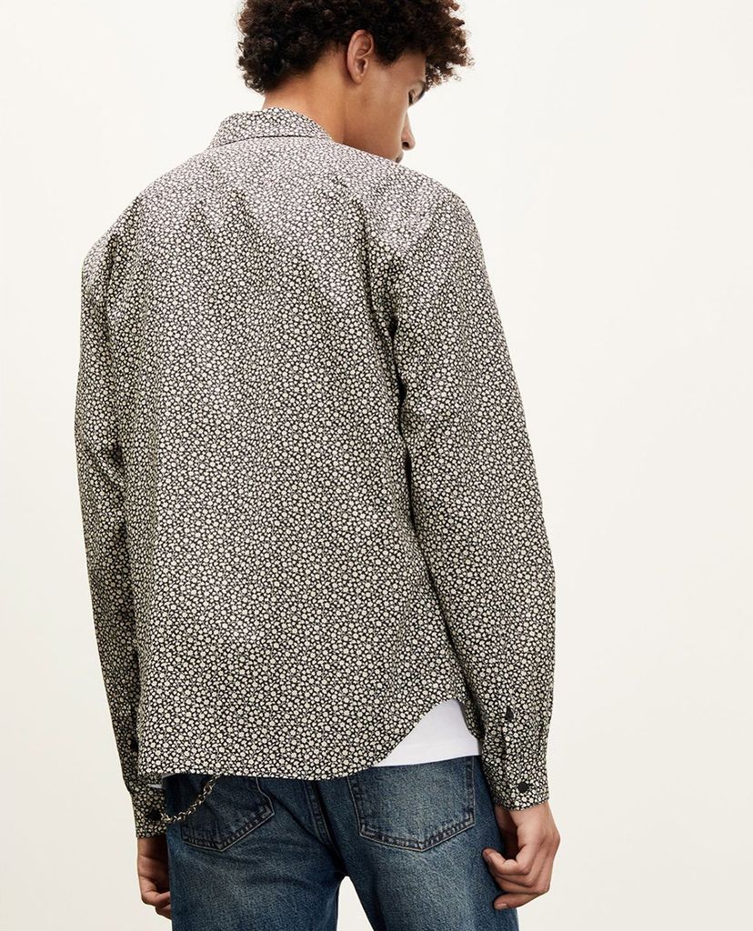 THE KOOPLES - Áo sơ mi nam tay dài cổ bẻ Black Printed