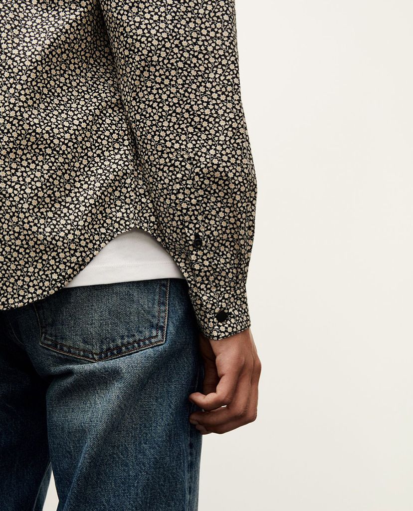THE KOOPLES - Áo sơ mi nam tay dài cổ bẻ Black Printed
