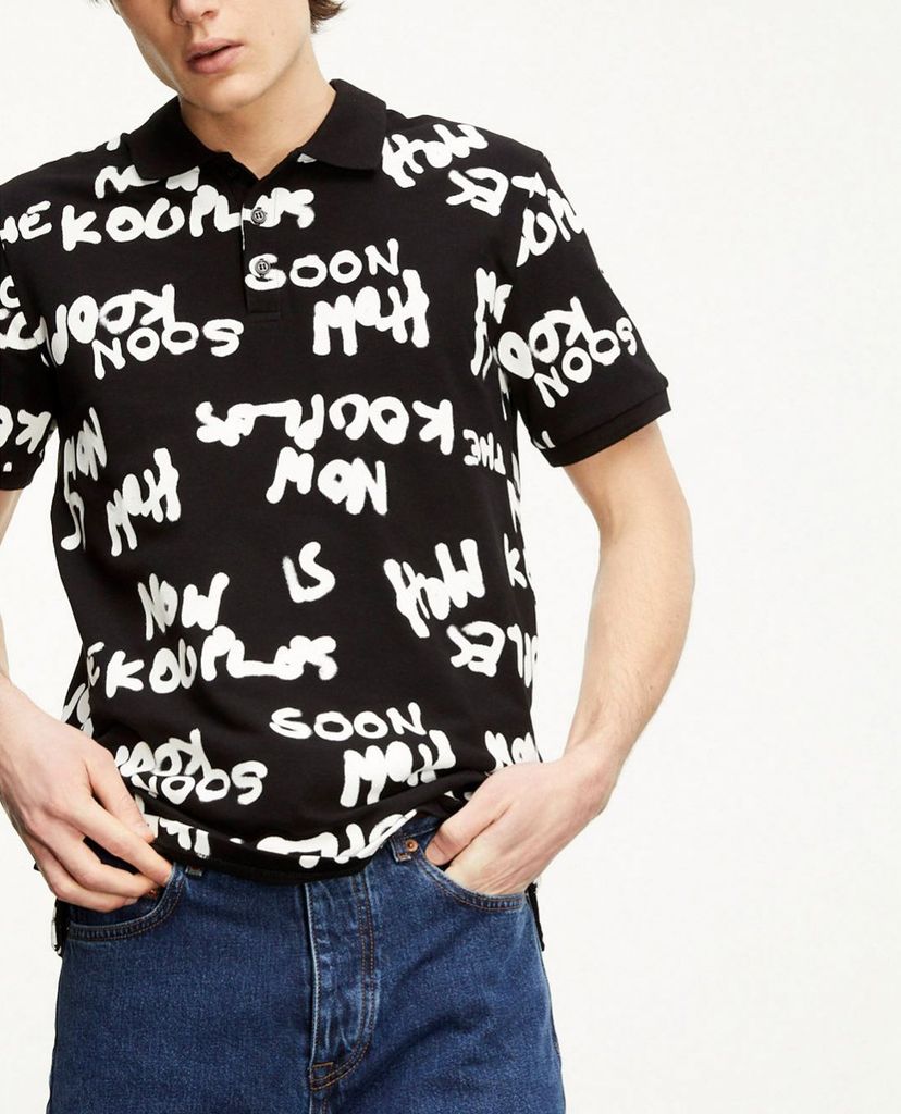 THE KOOPLES - Áo polo nam ngắn tay Black With White Logo All Over