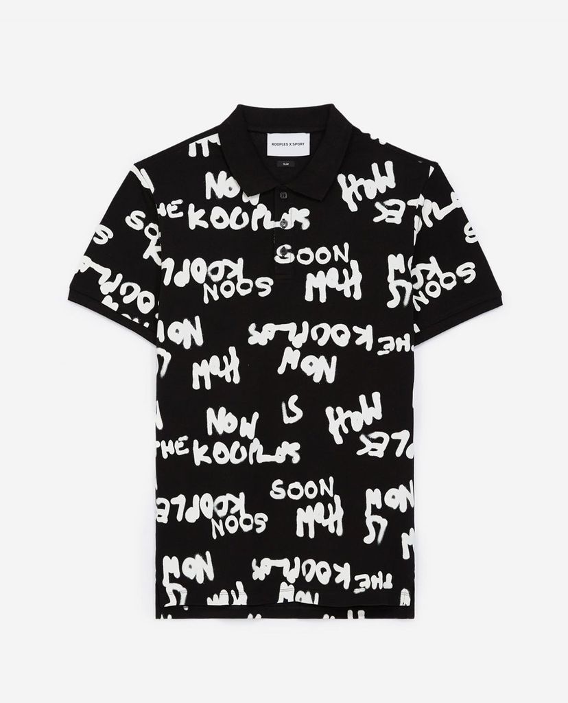 THE KOOPLES - Áo polo nam ngắn tay Black With White Logo All Over