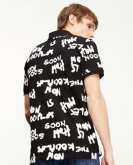 THE KOOPLES - Áo polo nam ngắn tay Black With White Logo All Over