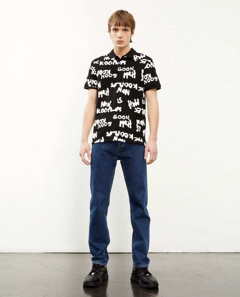 THE KOOPLES - Áo polo nam ngắn tay Black With White Logo All Over
