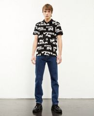 THE KOOPLES - Áo polo nam ngắn tay Black With White Logo All Over