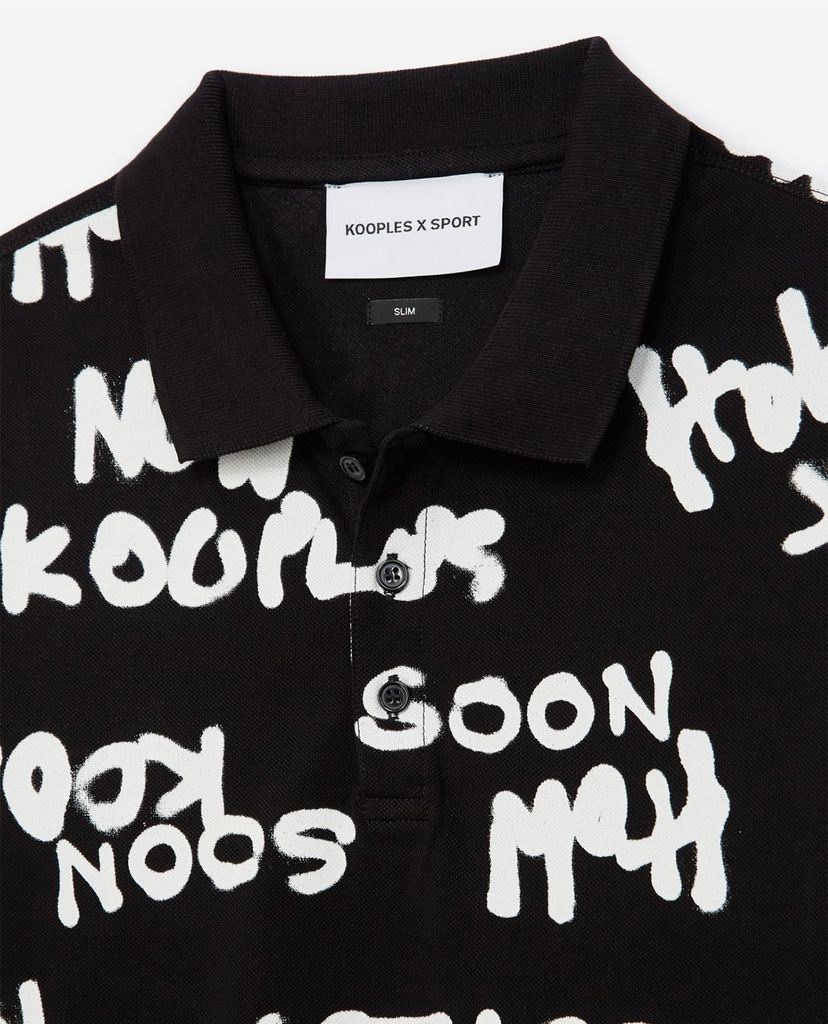 THE KOOPLES - Áo polo nam ngắn tay Black With White Logo All Over