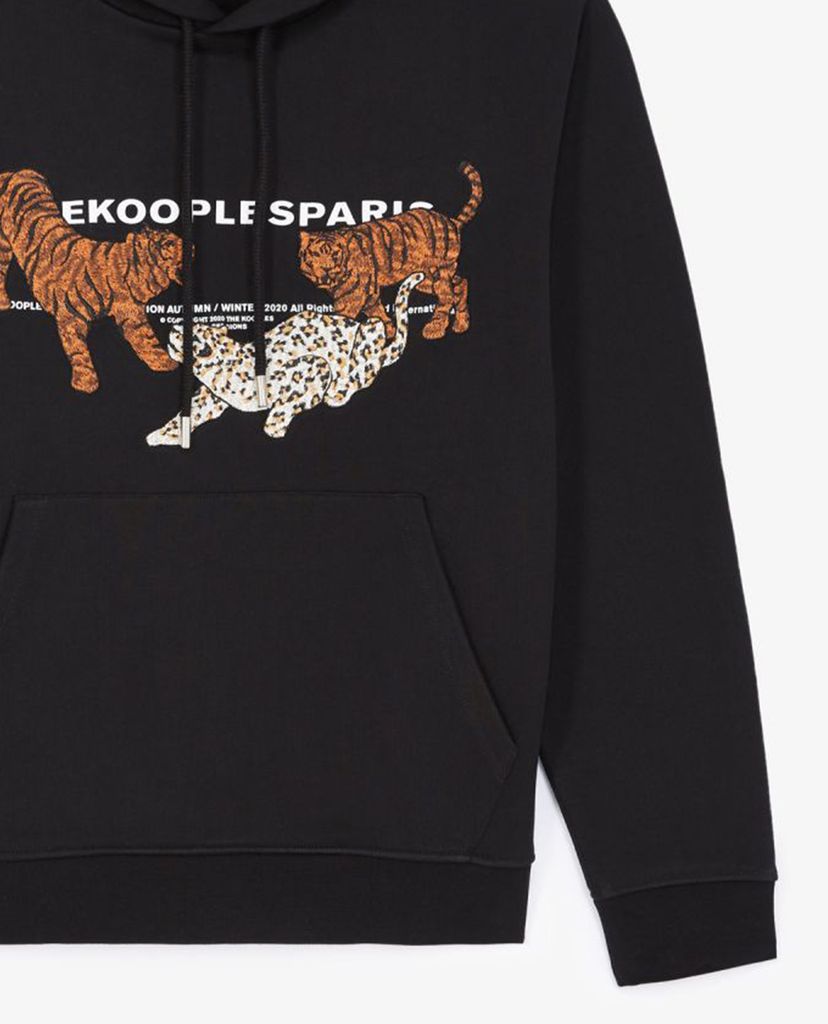 THE KOOPLES - Áo hoodie nam tay dài phối mũ Tiger Embroidery