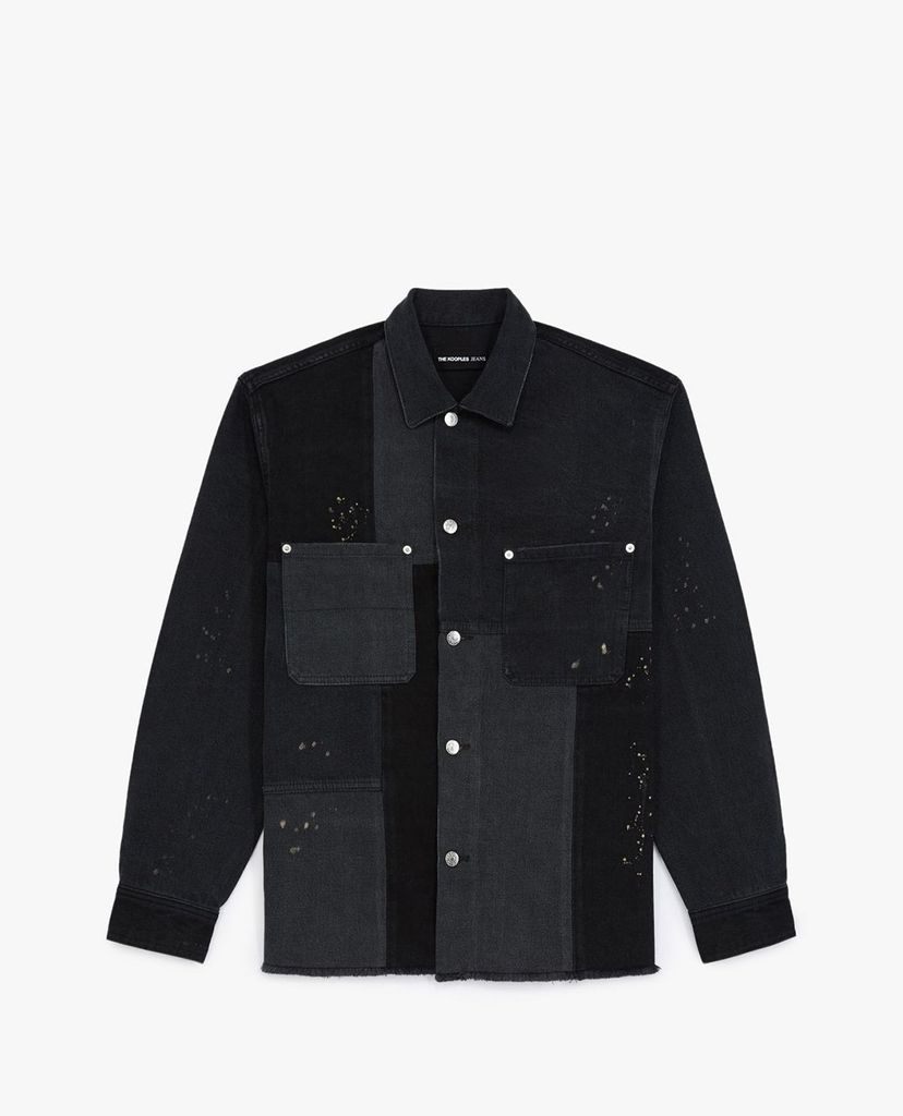 THE KOOPLES - Áo khoác denim nam túi vuông Black Denim
