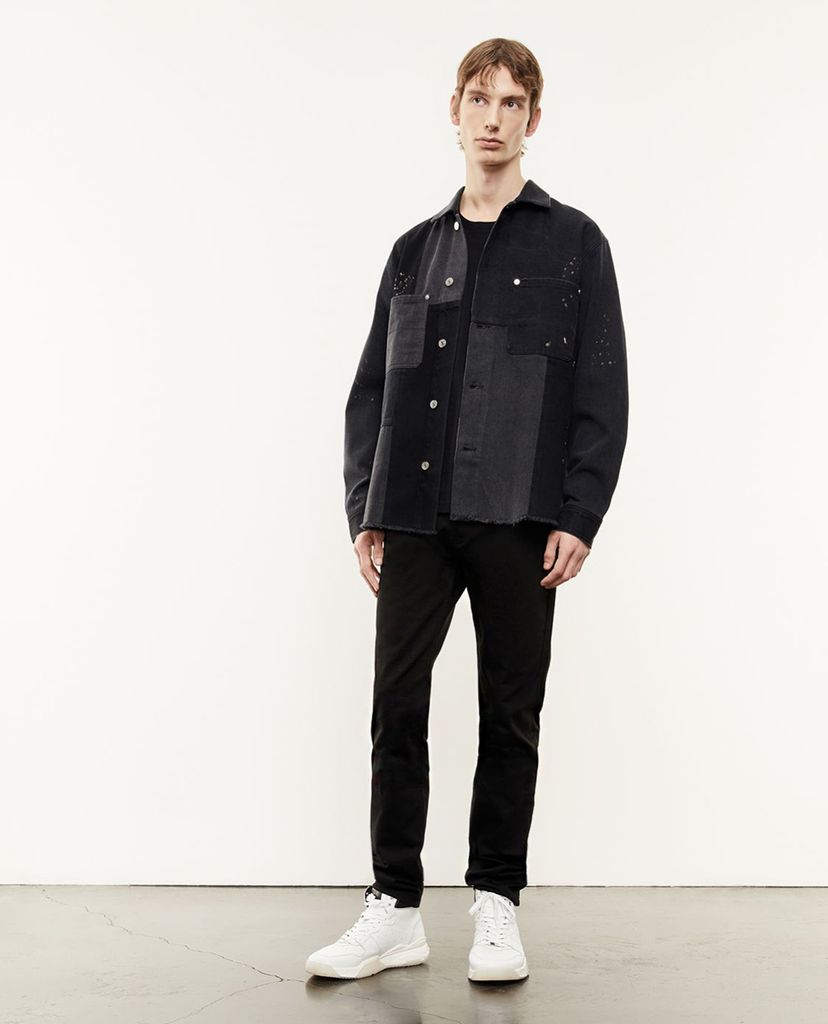 THE KOOPLES - Áo khoác denim nam túi vuông Black Denim
