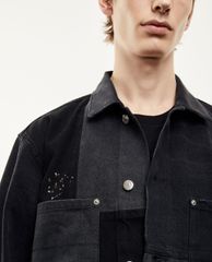 THE KOOPLES - Áo khoác denim nam túi vuông Black Denim