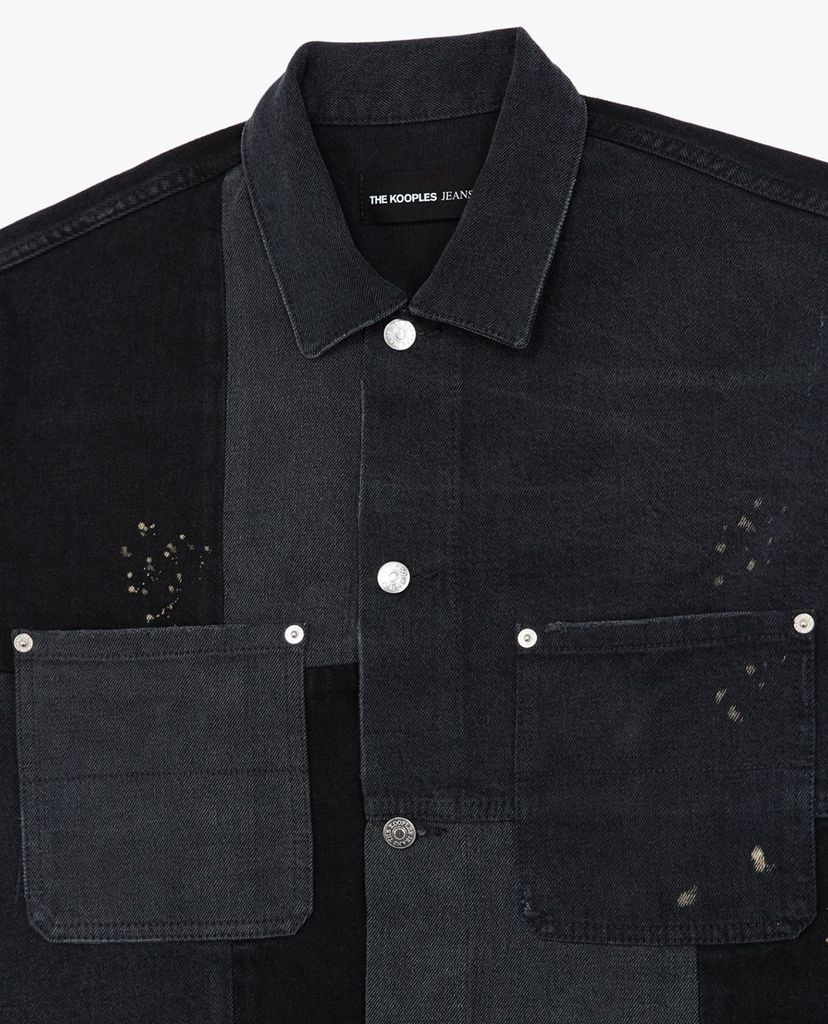 THE KOOPLES - Áo khoác denim nam túi vuông Black Denim
