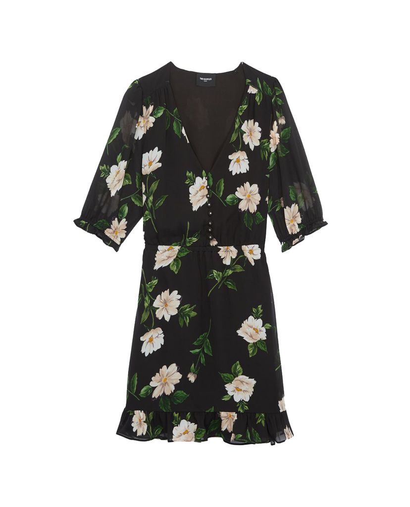THE KOOPLES - Đầm mini tay ngắn cổ V Floral Print