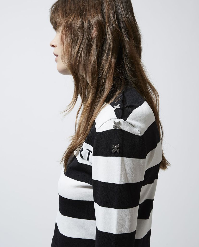 THE KOOPLES - Áo sweater nữ cổ trụ sọc ngang Striped