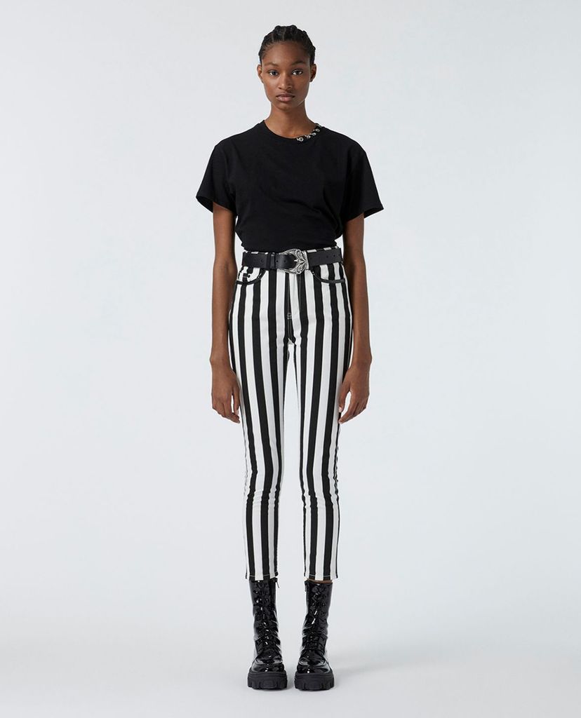THE KOOPLES - Quần jeans nữ phom ôm Black And White Striped