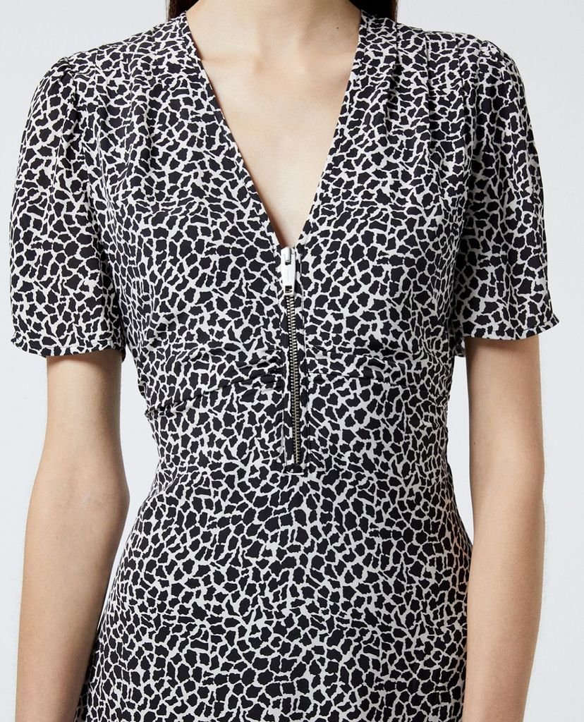 THE KOOPLES - Đầm mini cổ V tay ngắn phối zip Giraffe Print