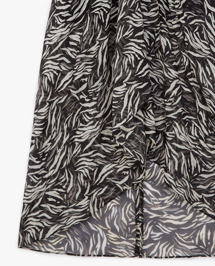 THE KOOPLES - Đầm midi cổ V rút dây Zebra Print