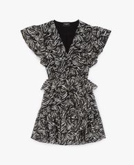 THE KOOPLES - Đầm mini cổ V phom xòe Zebra Print