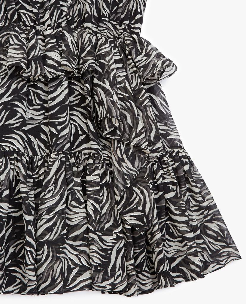 THE KOOPLES - Đầm mini cổ V phom xòe Zebra Print