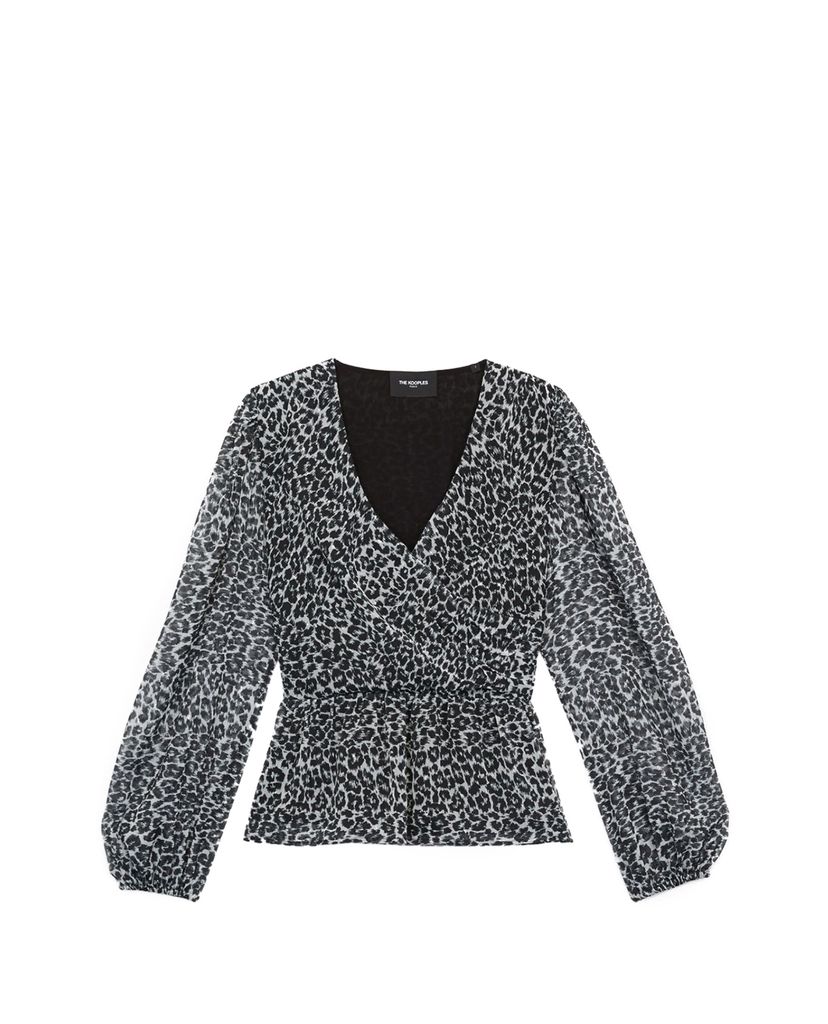 THE KOOPLES - Áo kiểu nữ cổ V tay dài Leopard Patterned
