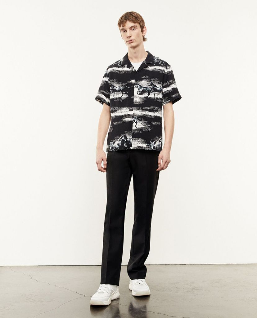 THE KOOPLES - Áo sơ mi nam tay ngắn phom suông Black Regular Fit Printed