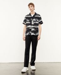 THE KOOPLES - Áo sơ mi nam tay ngắn phom suông Black Regular Fit Printed
