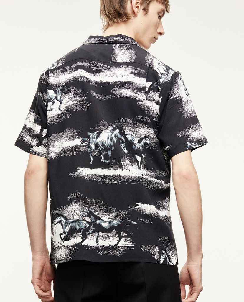THE KOOPLES - Áo sơ mi nam tay ngắn phom suông Black Regular Fit Printed