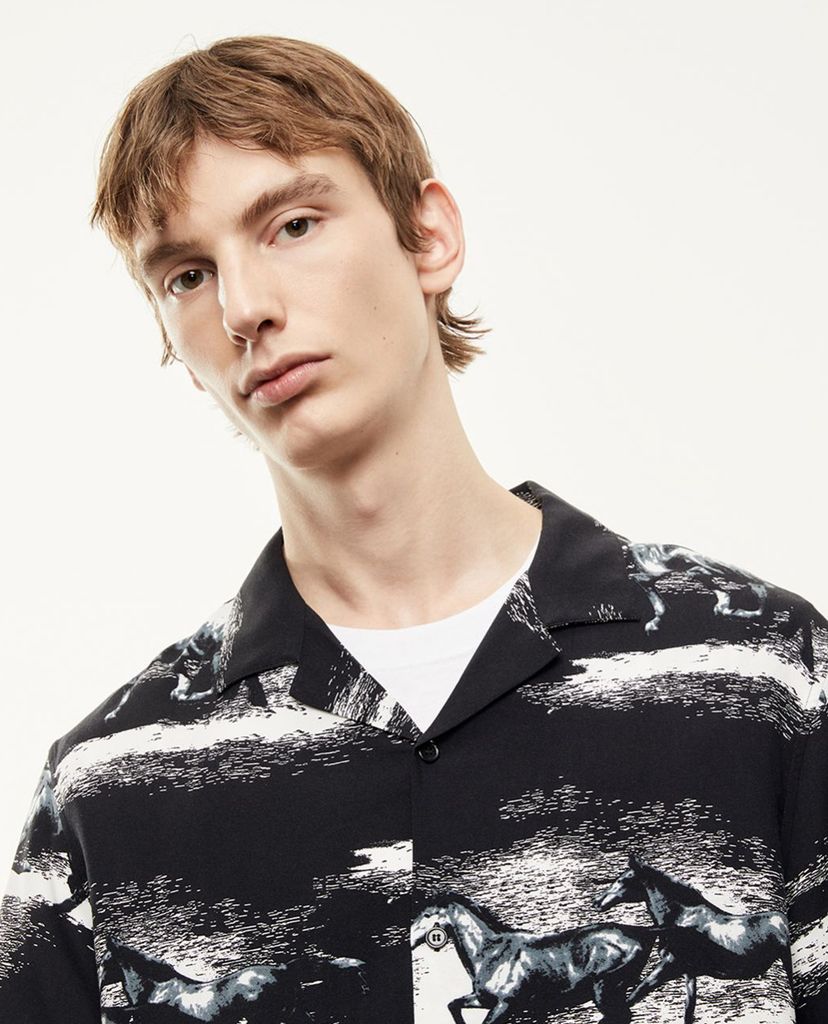 THE KOOPLES - Áo sơ mi nam tay ngắn phom suông Black Regular Fit Printed