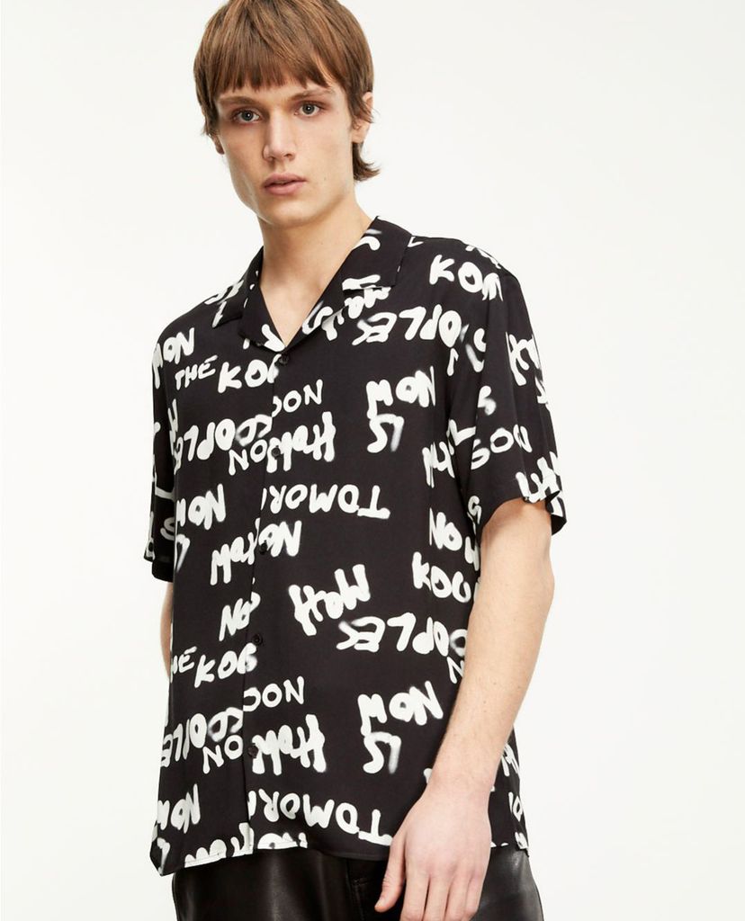 THE KOOPLES - Áo sơ mi nam tay ngắn Flowing Black And White With Logo