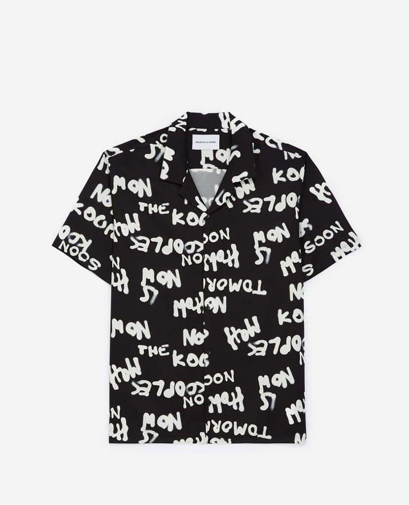 THE KOOPLES - Áo sơ mi nam tay ngắn Flowing Black And White With Logo