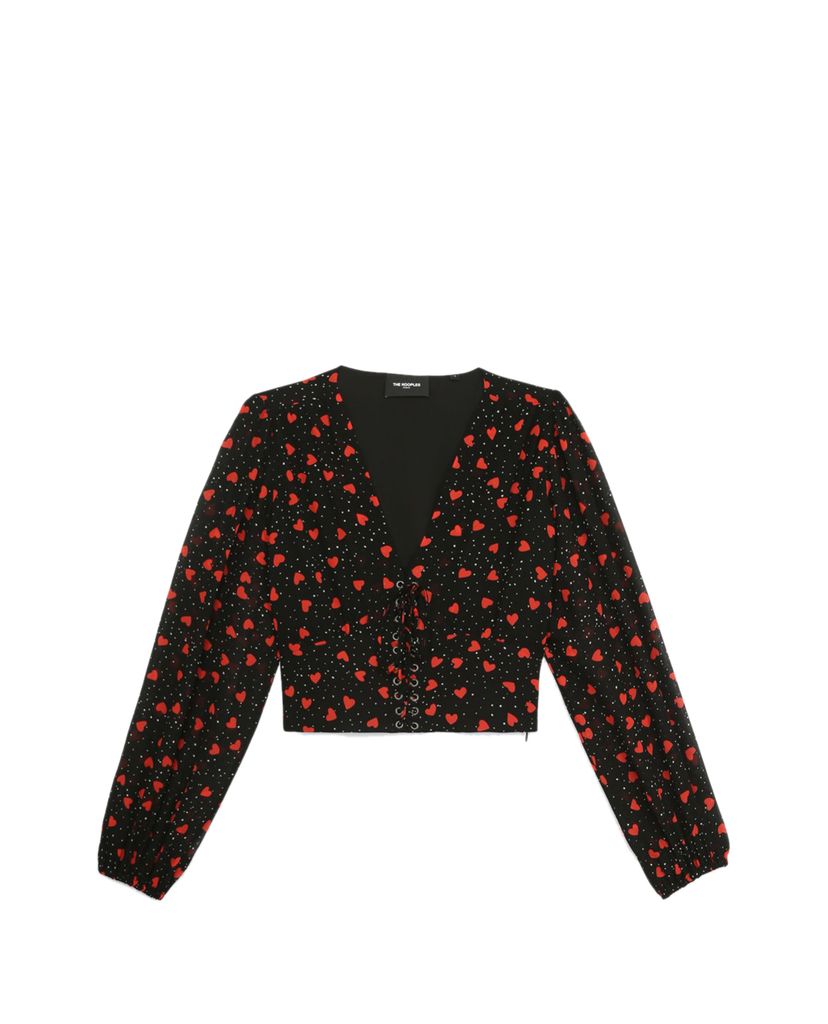THE KOOPLES - Áo croptop nữ họa tiết trái tim