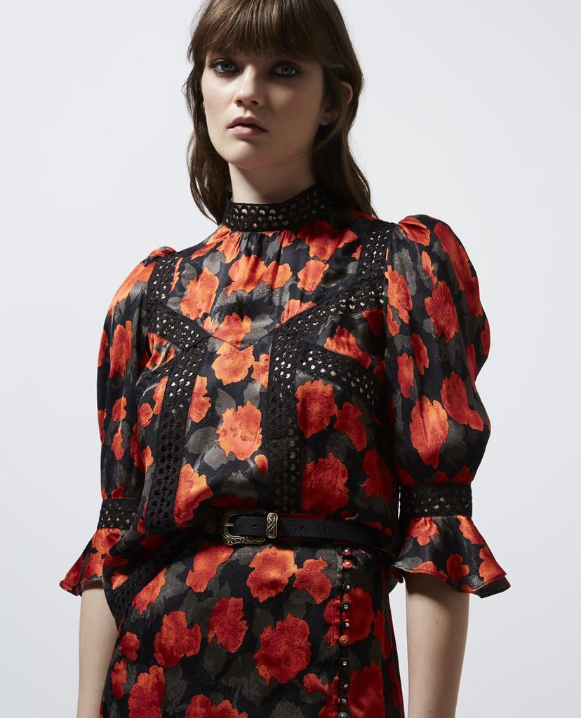 THE KOOPLES - Áo kiểu nữ tay lở cổ trụ Loose Fitting Printed