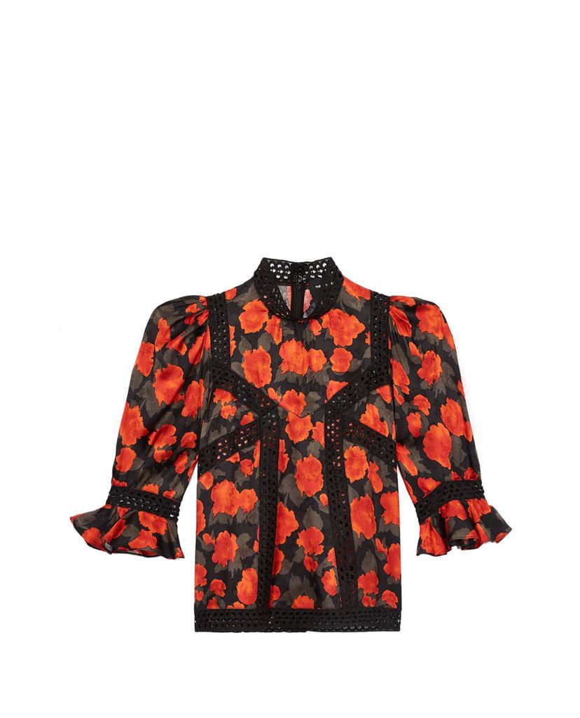 THE KOOPLES - Áo kiểu nữ tay lở cổ trụ Loose Fitting Printed